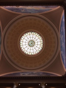 Restored historic building's stained-glass ceiling 